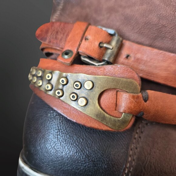 A.S.98 Airstep Brown Leather Knee High Biker Riding Harness Boots Size 37 Buckle - Picture 3 of 12